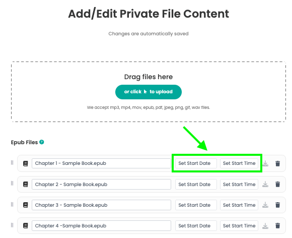 Set date and time for file delivery